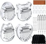 24 PCS 8 Keys Mini Kalimba Piano Set, Include 4 Mini Exquisite Finger Thumb Piano 4 Lanyard 4 Chains 8 Finger Protector 4 Cleaning Cloth for Kids Adults Beginners Gift (Stylish Style)