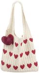 Pokn Crochet Tote Bag Heart Tote Cutecore Key Chain Cute Tote Bag Y2K Accessories Shoulder Bag Heart Bag Hobo Bag Y2k Knit, White, 15 inches in one dimension