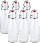 Estilo Swing Top Easy Cap Clear Glass Bottles with Caps, Round, 8.5 oz, Set of 6 - Standard Size, Flip Top Glass Bottles to Store Home Brews, Oils, Vinaigrettes, Wines, Beer, Teas - Syrup Bottles