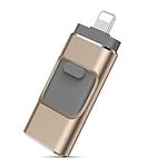 USB Flash Drive, USB3.0 Memory Stick External Storage Thumb Drive for i-Phone i-Pad 64GB Photo Stick Flash Drive Suitable for Any Model PC/Pad/Android Phones (Gold)