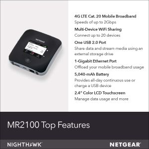 NETGEAR Nighthawk M2 4G Mobile Router – Unlocked SIM, 2Gbps, WiFi 20 Devices