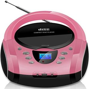 Boombox portatile, lettore CD/CD-R, USB, radio FM, ingresso AUX, jack per cuffie, impianto stereo compatto, colore: rosa (Pretty Pink)