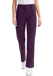 SANTINY Women's Golf Pants with 5 Pockets High Waisted Quick Dry Stretch Pants for Women Travel Work Casual, Wine, Medium