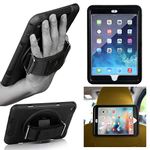 Gorilla Tech Apple iPad Air Survivor Case with Hand Strap and Kick Stand one Hand Use All Round 3D Full Protection with Headrest Mount Black Colour for iPad Air 1st Generation Model A1474 A1475 A1476