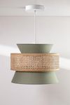 AKWAY Bamboo Hanging lamp for Living Room | Rattan Pendant light | Cane ceiling light (BULB NOT INCLUDED) (Olive Green)