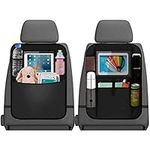 ZYBUX - Car Back Seat Organisers 2pcs, 2 Type Waterproof Kick Mats Car Organiser Seat Back Protectors with Multi Pockets Including 10" iPad Tablet Holder (BLACK)