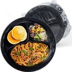 EKOSAVOR Plastic Plates, Reusable 150 Pack 9 Inch Disposable Dinner Plates Parties BBQ 3 Compartments Machine Washable Safe Black MFPP Plates