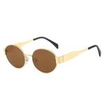 Dervin Fashionable Retro Oval Sunglasses for Women & Men | Trendy, Stylish & Classic 90s Vintage Style | UV400 Protection & Durable Metal Frame (Golden-Brown)