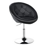 KOTEK Swivel Vanity Chair, Height Adjustable Swivel Accent Chair w/Chrome Frame, Modern Round Tufted Makeup Chair for Living Room, Bedroom, Lounge (1, Black)