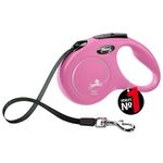 FLEXI New Classic Tape Retractable Dog Leash for Small Dogs Upto 15kgs. – 16 ft., Pink | Tangle Free Pet Walking Leash with One-Handed Brake, Pause, Lock | German Quality Product