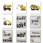 HPNIUB Construction Trucks Picture Cartoon Construction Transport Vehicle Art Print Set of 9 (10”X8”Canvas Funny&Inspirational Words Poster Painting for Nursery or Kids Boy Room Home Decor,No Frame