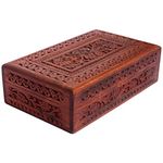 ITOS365 Handmade Wooden Keepsake Storage Case Jewelry Box Jewel Organizer - Floral Hand Carvings with Brass Inlay - Gifts for Women, 8 x 5 Inches, Standard, Wood