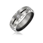 Black Inlay AAA CZ Cubic Zirconia Accent Silver Tone Mens Titanium Wide Wedding Band Ring for Men 8MM