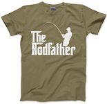 HotScamp The Rodfather Mens T Shirt - Fishing Clothing for Men - Fishing Gear - Funny Dad Tshirt - Khaki, XL