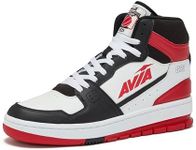 Avia 821 High Top Sneakers for Men, Indoor or Outdoor Mens Basketball Shoes, Size 7 to 16 Retro High Top Shoes Men or Women, Black/Red/White Trim, 11.5 Women/10 Men