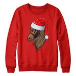 Purple Print House Girls Horse Christmas Sweatshirt Santa Equestrian Sweater Xmas Horse Riding Kids, 9-11 Years, Red