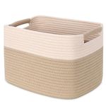 MicroIdeas Cotton Rope Storage Basket, Woven Baskets for Organizing-Nursery Rectangle Basket, Soft Kids Toys Bin, Shelf Organizer for Living Room, Bathroom (Beige Brown, 13 * 9.8 * 9in (1 Pack))