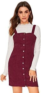 Floerns Women's Button Down Pinafore Corduroy Overall Dress with Pockets Burgundy Pocket S