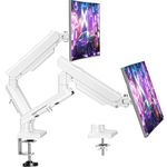 Dual Monitor Mount for 13-32 inch Screens, Gas Spring Arm for 2 Monitor, Full Adjustable Mount with C-Clamp&Grommet Base, Each Arm Holds Max 22 lbs, Freelift Pro White