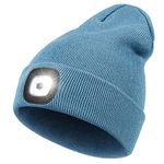 Rechargeable LED Lighted Beanie, Perfect Dad Gifts in Christmas, Stocking Fillers Cap with Light Hands Free Head Torch Unisex Winter Warm Knit Beanie Blue