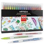 ARTEZA Dual Tip Brush Pens, 100 Colours, Sketch Markers with Fine (0.4 mm) & Brush Tips, TwiMarkers for Coloring, Calligraphy, Sketching, & Doodling