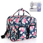 Teamoy Sewing Machine Carrying Case, Sewing Machine Tote with Bottom Wooden Board Pad for Most Standard Sewing Machines and Accessories, Blue Peony