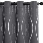 NICETOWN Grey Blackout Curtains 2 Panels - Microfiber Noise Reducing Thermal Insulated Wave Line Foil Print Design Bedroom Curtains for Sliding Glass Door (2 Panels,52W x 84L Inch)