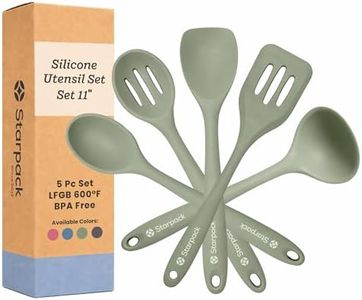 Starpack Stir and Serve Silicone Cooking Utensils Set (5-Piece, 11") - LFGB Non Toxic, 600°F Heat Resistant, BPA-Free - One-Piece Seamless, Dishwasher Safe - for Nonstick Cookware, Sage Green