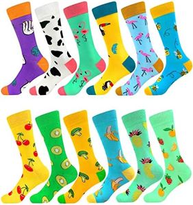 Fasefunn Womens Animal novelty socks Fun Colorful Character Food Patterned Socks Calf, Premium Cotton, Size 6-11, 12 Pairs US031204