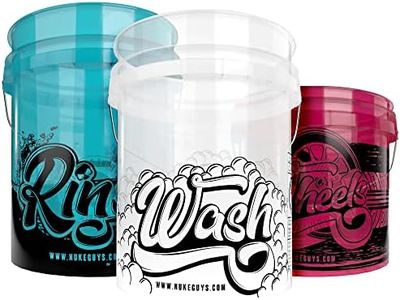Nuke Guys Juego de 3 cubos de lavado de coche, transparentes, para lavado de coches, lavar a mano, juego de limpieza de coches, accesorios para lavar coches, motos, bicicletas