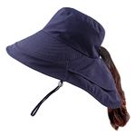 PEECABE Foldable Women Sun Hat UV Protection Womens Wide Brim Hats with Neck Flap Ponytail Hat Beach Fishing Cap Waterproof (Navy)