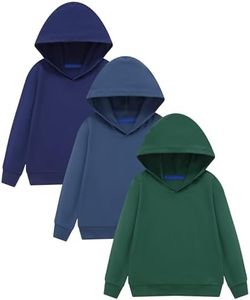 GFQLONG 3 Pack Toddler Lightweight Hoodie Sweatshirt, Kids Boys Girls Sports Long Sleeve Pullover Tops, Navy blue+Cyan blue+Dark green 2T-3T