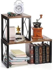 TOPZEA Desktop Shelf, Rustic Wood Small Freestanding Bookshelf Organizer Vintage Desk Shelving Stand, 2 Tier Stackable Office Storage Open Rack Hutch Kitchen Counter Display Shelves, Upgrade
