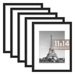 upsimples 11x14 Picture Frame Set of 5, Display Pictures 8x10 with Mat or 11x14 Without Mat, Wall Gallery Photo Frames, Black