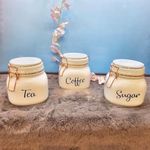 WRINGO White Glass Food Storage Airtight tea coffee sugar containers for Kitchen Storage Container with Lid For Tea Coffee & Sugar, Dry Fruit jars, Storage Box, Set of 3 (WR-01)