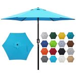 Blissun 7.5 ft Patio Umbrella with Fringe, Yard Umbrella Push Button Tilt Crank (Light Blue)