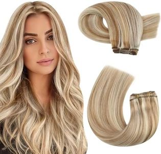 Moresoo Sew in Hair Extensions Real Human Hair Remy Straight Weft Hair Extensions Human Hair Medium Brown Highlighted with Blonde 100G 22Inch