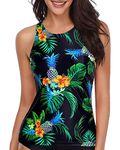 Holipick High Neck Tankini Top Bathing Suit Tops for Women Tummy Control Tank Tops Swimsuits, Black Pineapple, Medium