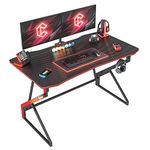 CubiCubi Simple Gaming Desk Z Shaped 100 x 60 cm Gamer Workstation, Home Computer Carbon Fiber Surface Gaming Desk PC Table with Headphone Hook