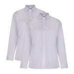 Trutex 2 Pack School Shirt Girls Blouses - Long Sleeve Non-Iron School Uniform (Age 13 Years / 34" Chest, White)