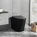 Robanmoa Matt Black Rimless Back to Wall Toilet WC Ceramic BTW Bathroom Toilets Pan in-Wall Concealed Cistern & Soft Close Seat Quick Release Modern Toilet