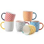 Cerkik Ceramic Coffee Mugs Set - 12 Oz Large Porcelain Tea Cups with Handle for Cappuccino Latte Cocoa Milk Tea - Christmas Housewarming Gift - Microwave Dishwasher Safe - Set of 6 - Assorted Colors