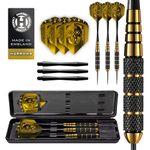 Harrows Voodoo Brass Steel Tip Darts Set 19g, 21g, 23g, 25g & 27g - Includes Speedline shafts, Marathon Gold Flights & Travel Case (25g)