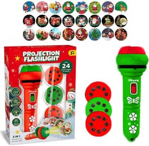 PMU Christmas Flashlight Projector for Kids, 24 Different Christmas Tree Santa Claus Christmas Image Projection Toys for Christm Home Birthday Party Light Pkg/1
