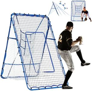 6×4FT Baseball Pitching Rebounder Net, Softball Practice Equipment for Pitch Back with 2 x 6-Angle Quick Adjustments, Batting Target Ribbon, Sport Training Hitting Nets for Backyard