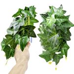 Woyrise Reptile Plants for Terrarium, Artificial Hanging Plants with Suction Cups, Amphibian Tank Habitat Decor Plastic Plant for Bearded Dragons Lizards Snake Geckos Frogs - 2Pcs Fake Green Ivy