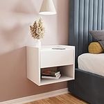 GFW Pair of Wall Mounted Minimalistic Floating Bedside Tables with Storage Drawer & Shelf, Wood, White, 42.5 x 33 x 36 cm