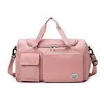 Womens Travel Bag Duffel Bag, Lightweight Double Shoulder Strap&Capacity Sports Tote Gym Bag,Weekender Overnight Bag with Wet Pocket for Women (Pink)