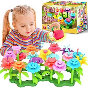 FunzBo Flower Garden Building STEM Toys - Gardening Pretend Gift for Girls Kids Toy - Educational Activity for Preschool Children Age 3 4 5 6 7 Year Old - Stacking Game for Toddlers playset (Green)