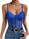 Milumia Women's Floral Lace Sheer Mesh Corset Bodysuit Spaghetti Strap Cami Top